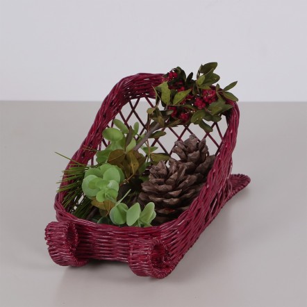Doğal Rattan Bordo Kızak Yılbaşı Dekoru 27x15x14 cm