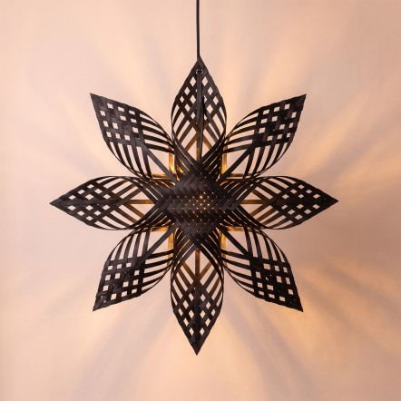 Doğal Bambu Siyah Yıldız Sarkıt Avize 60x10 cm