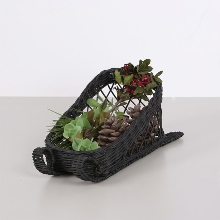 Doğal Rattan Siyah Kızak Yılbaşı Dekoru 27x15x14 cm