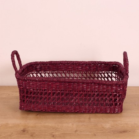 Diana Kulplu Bordo Deniz Sazı Dekoratif Sepet 33x25x10 cm