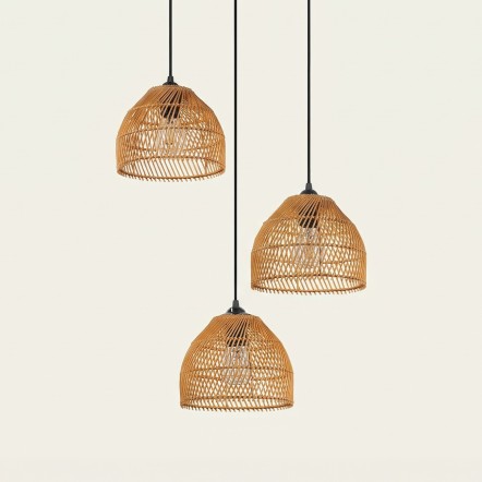 Java 3'lü Doğal Rattan Plafonyer Sarkıt Avize 46x166 cm